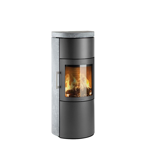 HWAM 3520c серого цвета с облицовкой из мыльного камня