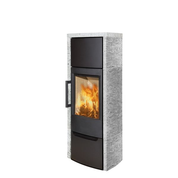 WIKING Miro 6 с облицовкой из натурального камня, теплоаккумулирующими камнями и нижней дверью